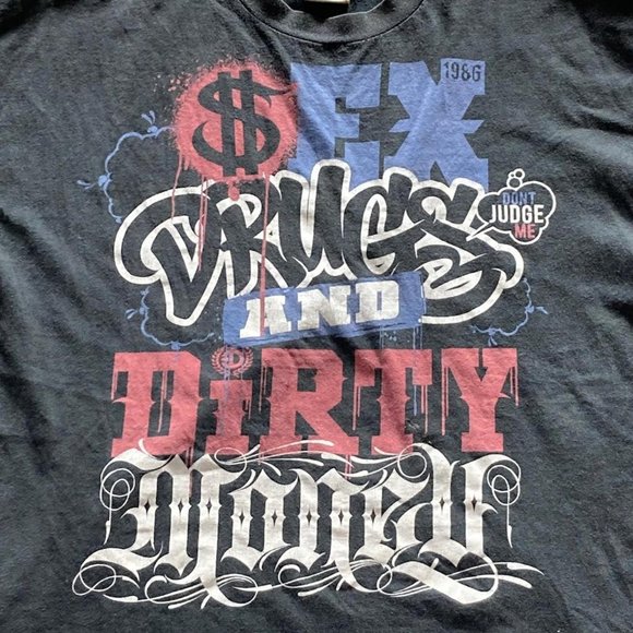 AMERICAN VINTAGE 1986 SEX DRUGS AND DIRTY MONEY GRAPHIC TEE SHIRT - Picture 2 of 4